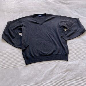 Vintage Valentino Marini Gray 100% Merino Wool V-Neck Sweater Size Large